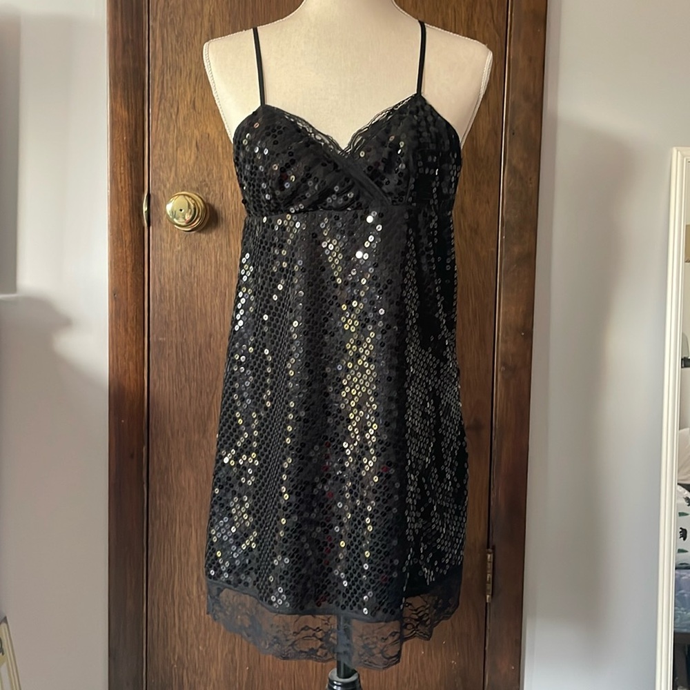 Sexy Express Black Sequin Lace Dress Size 4 Y2K